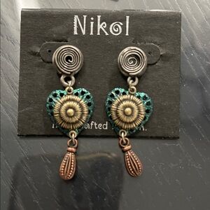 Nikol Heart Dangle Earrings mixed metals handcrafted USA